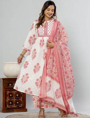 Ethnic Motifs Printed Empire Pure Cotton Kurta with Palazzos & Dupatta 1
