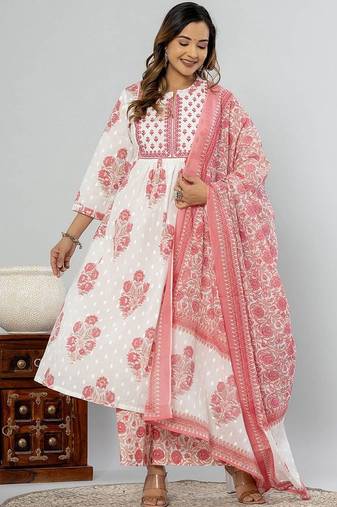 Ethnic Motifs Printed Empire Pure Cotton Kurta with Palazzos & Dupatta