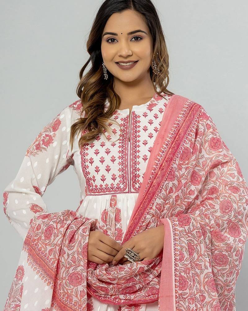 Ethnic Motifs Printed Empire Pure Cotton Kurta with Palazzos & Dupatta