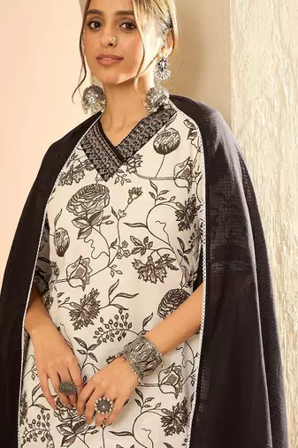 Women Printed Regular Mirror Work Pure Cotton Kurta with Trousers & With Dupatta