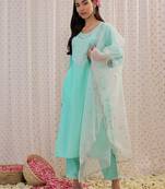 Floral Embroidered Regular Aari Work Kurta with Trousers & With Dupatta