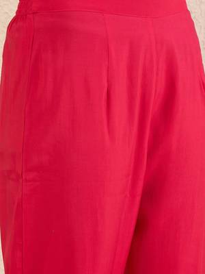 Women Ethnic Motifs Embroidered Mandarin Collar Mirror Work Kurta Trousers 4