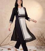 Women Colourblocked Regular Chanderi Silk Kurta with Trousers