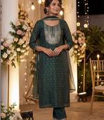 Women Embroidered Regular Chanderi Silk Kurta with Trousers & With Dupatta