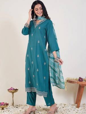 Women Ethnic Motifs Embroidered Regular Thread Work Kurta with Trousers & With Dupatta 3