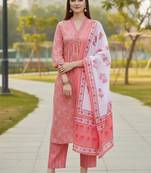 Women Floral Printed Empire Pure Cotton Kurta with Trousers & With Dupatta