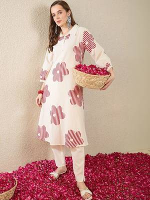 Women Printed Regular Pure Cotton Kurta with Trousers 1