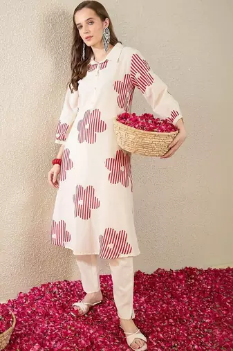 Women Printed Regular Pure Cotton Kurta with Trousers