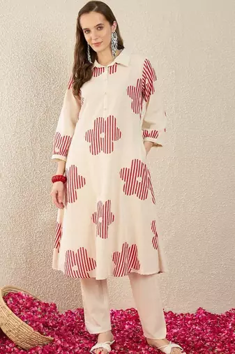 Women Printed Regular Pure Cotton Kurta with Trousers