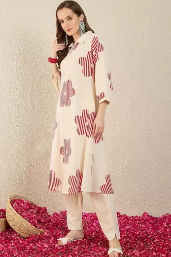 Women Printed Regular Pure Cotton Kurta with Trousers