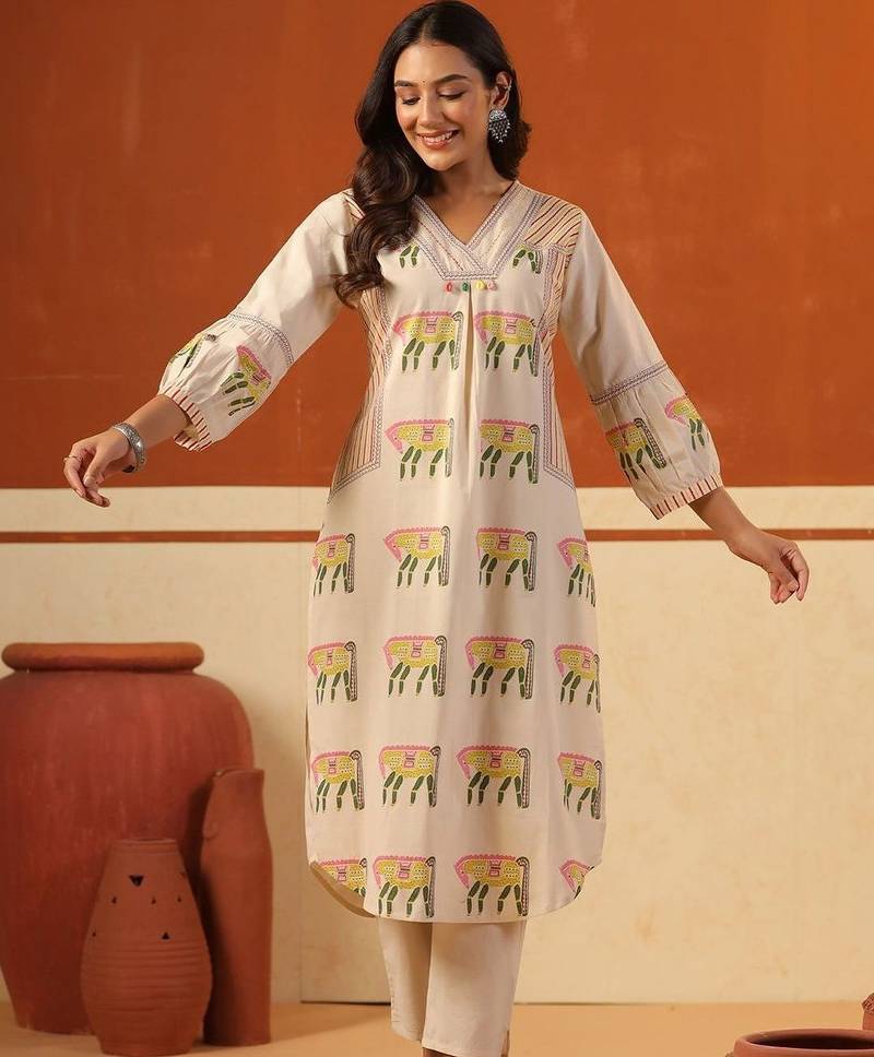 Women Ethnic Motifs Printed Regular Pure Cotton Kurta with Trousers