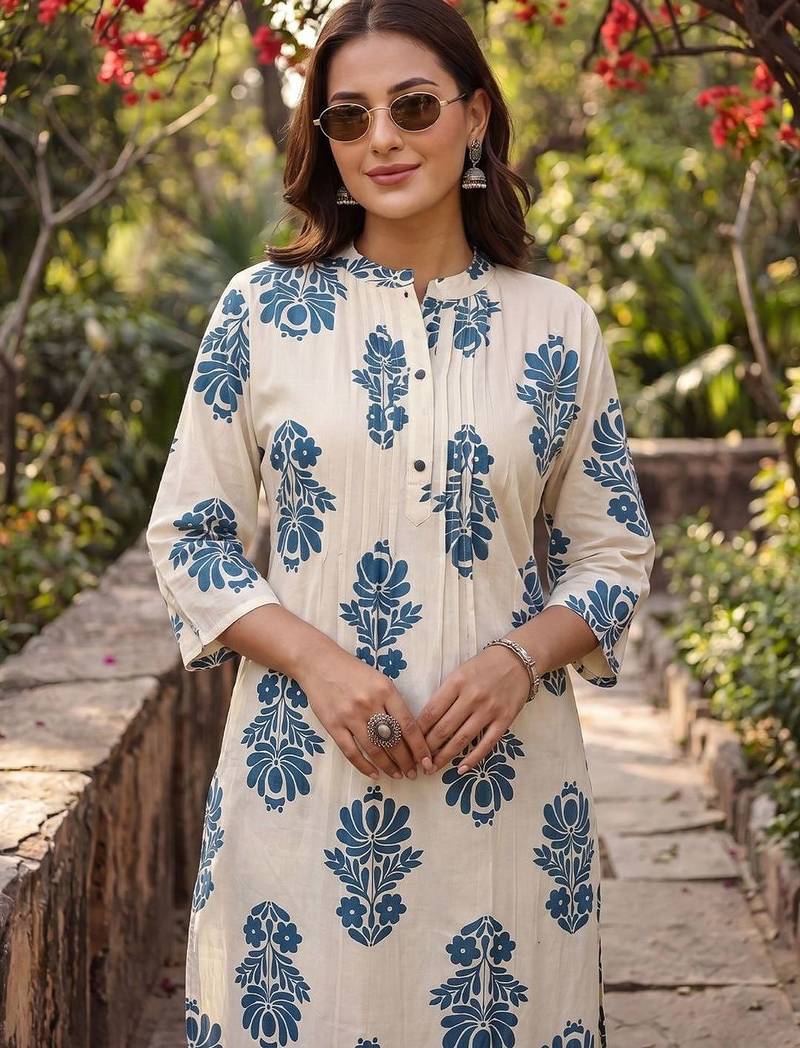 Women Floral Printed Regular Pure Cotton Kurta with Trousers