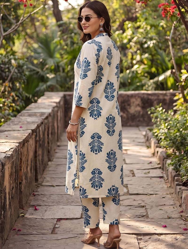 Women Floral Printed Regular Pure Cotton Kurta with Trousers