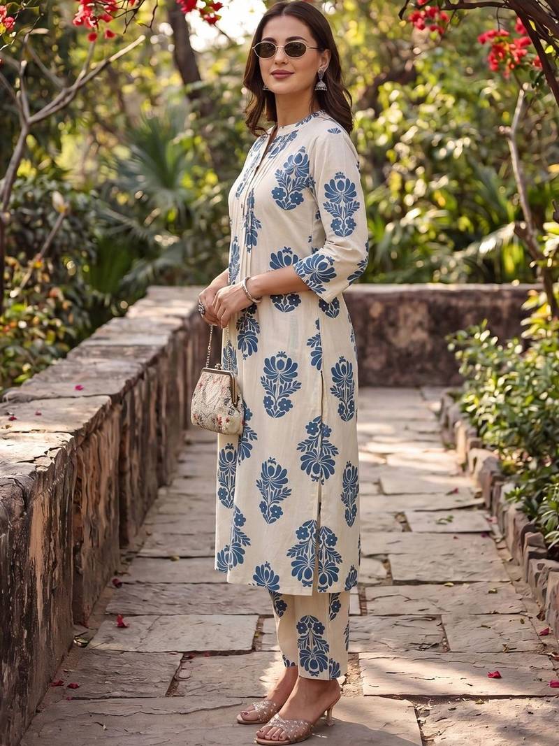 Women Floral Printed Regular Pure Cotton Kurta with Trousers