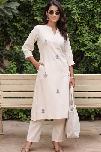 Women Ethnic Motifs Embroidered Regular Thread Work Pure Cotton Kurta with Trousers