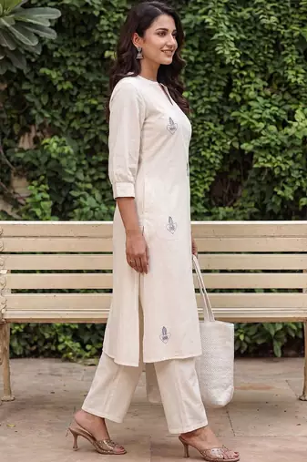 Women Ethnic Motifs Embroidered Regular Thread Work Pure Cotton Kurta with Trousers
