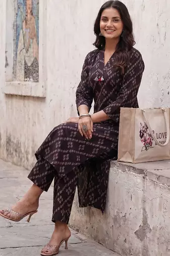Women Ethnic Motifs Printed Regular Pure Cotton Kurta with Trousers