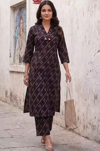Women Ethnic Motifs Printed Regular Pure Cotton Kurta with Trousers