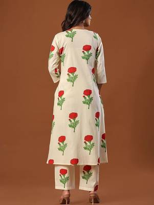 Women Floral Printed Regular Pure Cotton Kurta with Trousers 4