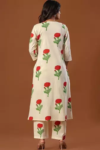 Women Floral Printed Regular Pure Cotton Kurta with Trousers