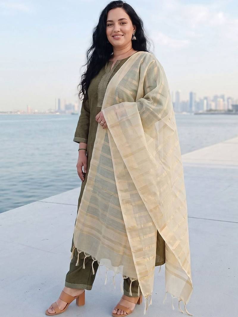 Women Ethnic Motifs Regular Kurta with Trousers & With Dupatta