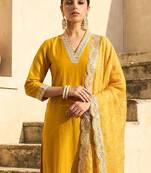 Women Ethnic Motifs Regular Kurta with Trousers & With Dupatta