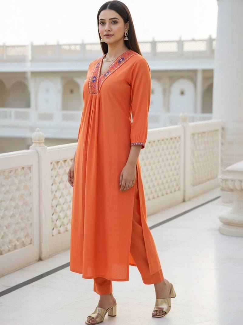 Women Ethnic Motifs Regular Mirror Work Liva Kurta with Trousers