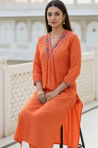 Women Ethnic Motifs Regular Mirror Work Liva Kurta with Trousers