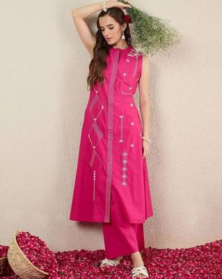 Women Ethnic Motifs Embroidered Regular Thread Work Pure Cotton Kurta with Palazzos 1