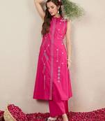 Women Ethnic Motifs Embroidered Regular Thread Work Pure Cotton Kurta with Palazzos