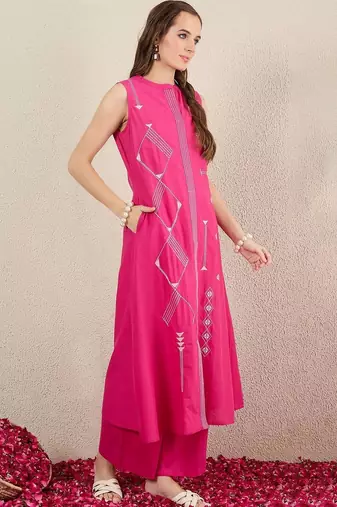 Women Ethnic Motifs Embroidered Regular Thread Work Pure Cotton Kurta with Palazzos