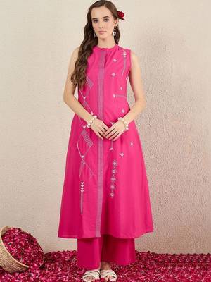 Women Ethnic Motifs Embroidered Regular Thread Work Pure Cotton Kurta with Palazzos 5