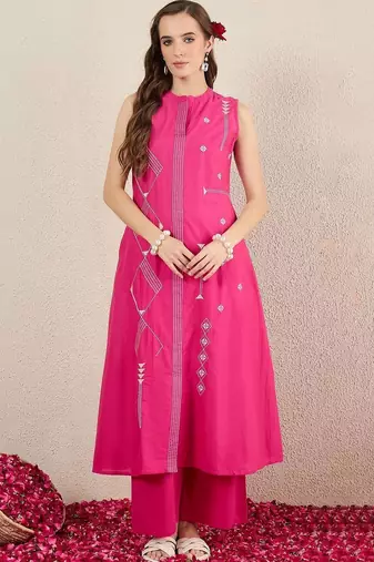 Women Ethnic Motifs Embroidered Regular Thread Work Pure Cotton Kurta with Palazzos