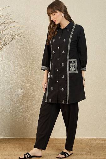 Women Ethnic Motifs Embroidered Regular Thread Work Pure Cotton Kurta with Trousers