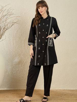 Women Ethnic Motifs Embroidered Regular Thread Work Pure Cotton Kurta with Trousers 6