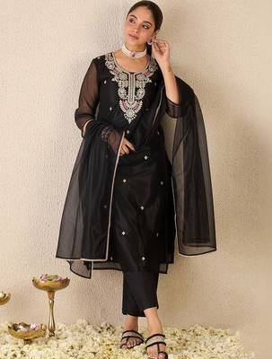 Women Ethnic Motifs Embroidered Regular Thread Work Kurta with Trousers & With Dupatta 1