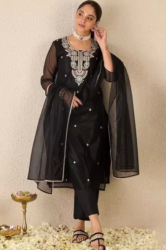 Women Ethnic Motifs Embroidered Regular Thread Work Kurta with Trousers & With Dupatta