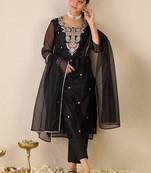 Women Ethnic Motifs Embroidered Regular Thread Work Kurta with Trousers & With Dupatta