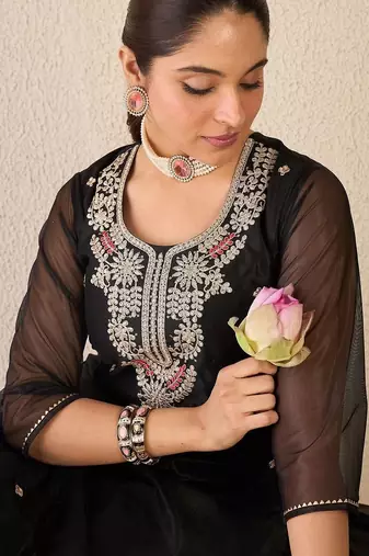 Women Ethnic Motifs Embroidered Regular Thread Work Kurta with Trousers & With Dupatta