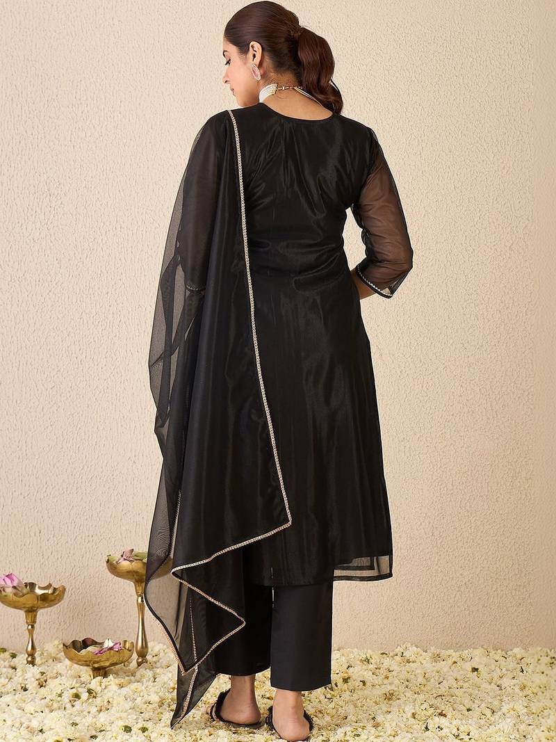 Women Ethnic Motifs Embroidered Regular Thread Work Kurta with Trousers & With Dupatta