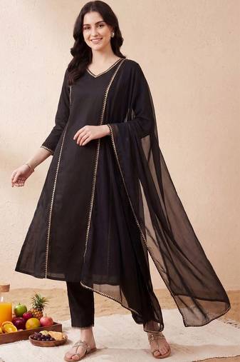 Women Regular Gotta Patti Pure Cotton Kurta with Trousers & With Dupatta