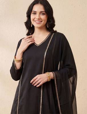 Women Regular Gotta Patti Pure Cotton Kurta with Trousers & With Dupatta 2