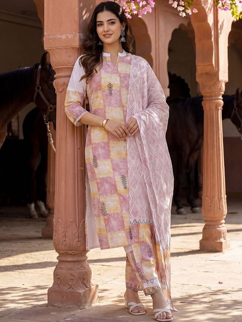 Women Printed Regular Pure Cotton Kurta with Trousers & With Dupatta