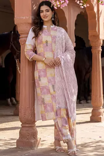 Women Printed Regular Pure Cotton Kurta with Trousers & With Dupatta