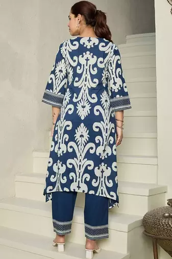 Women Ethnic Motifs Printed Regular Thread Work Pure Cotton Kurta with Trousers