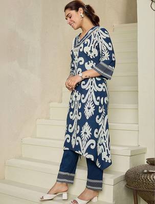 Women Ethnic Motifs Printed Regular Thread Work Pure Cotton Kurta with Trousers 6