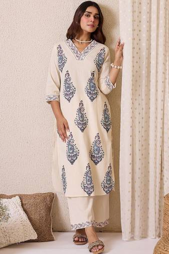 Women Ethnic Motifs Printed Regular Pure Cotton Kurta with Palazzos