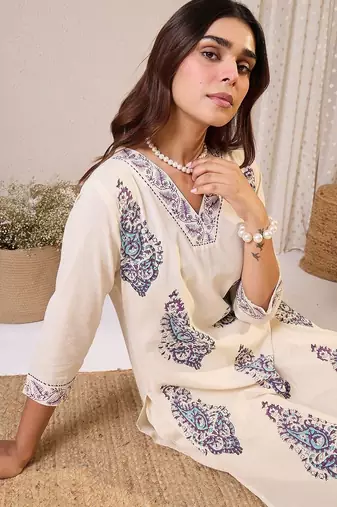 Women Ethnic Motifs Printed Regular Pure Cotton Kurta with Palazzos