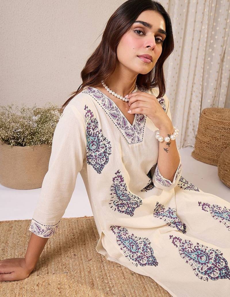 Women Ethnic Motifs Printed Regular Pure Cotton Kurta with Palazzos