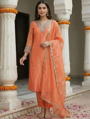 Women Ethnic Motifs Embroidered Regular Thread Work Kurta with Trousers & With Dupatta 1